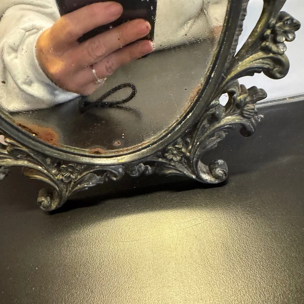 Wall Mirror Small Gold Black Ornate Baroque Floral Scrollwork